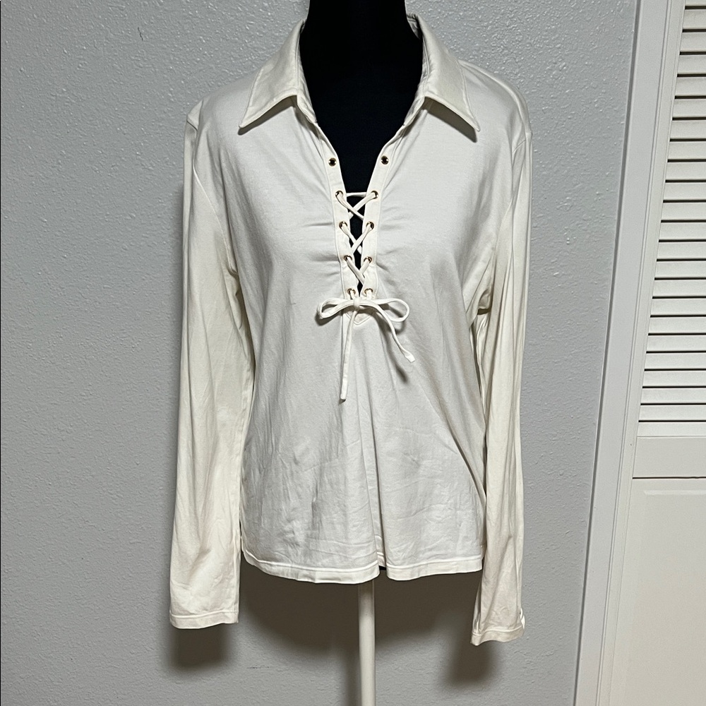 St. John Sport Lace‑Up Front Long Sleeve Top Medium